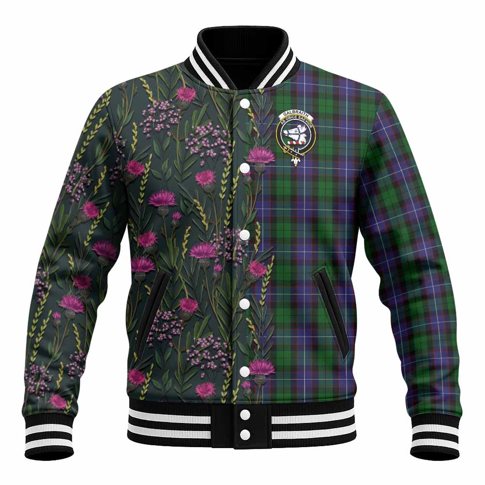 Galbraith Family Crest Tartan Baseball Jacket Scottish Thistle Flower Pattern Half Style - Tartan Vibes Clothing
