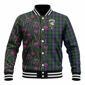 Galbraith Family Crest Tartan Baseball Jacket Scottish Thistle Flower Pattern Half Style - Tartan Vibes Clothing