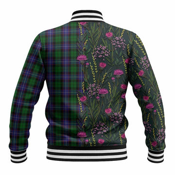 Galbraith Family Crest Tartan Baseball Jacket Scottish Thistle Flower Pattern Half Style - Tartan Vibes Clothing