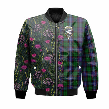 Galbraith Family Crest Tartan Bomber Jacket Scottish Thistle Flower Pattern Half Style