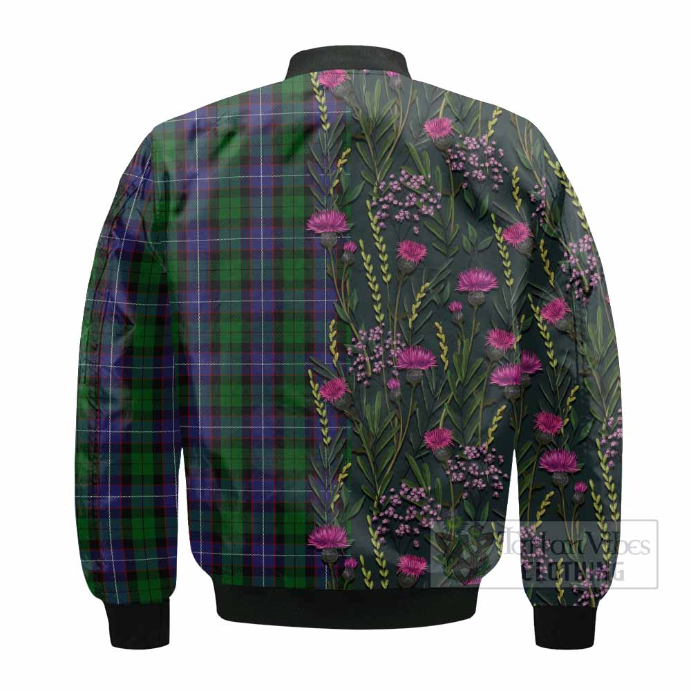 Galbraith Family Crest Tartan Bomber Jacket Scottish Thistle Flower Pattern Half Style - Tartan Vibes Clothing