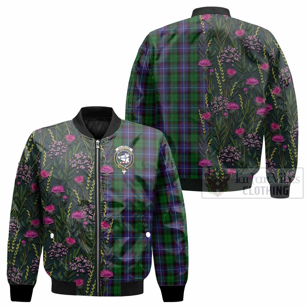 Galbraith Family Crest Tartan Bomber Jacket Scottish Thistle Flower Pattern Half Style - Tartan Vibes Clothing