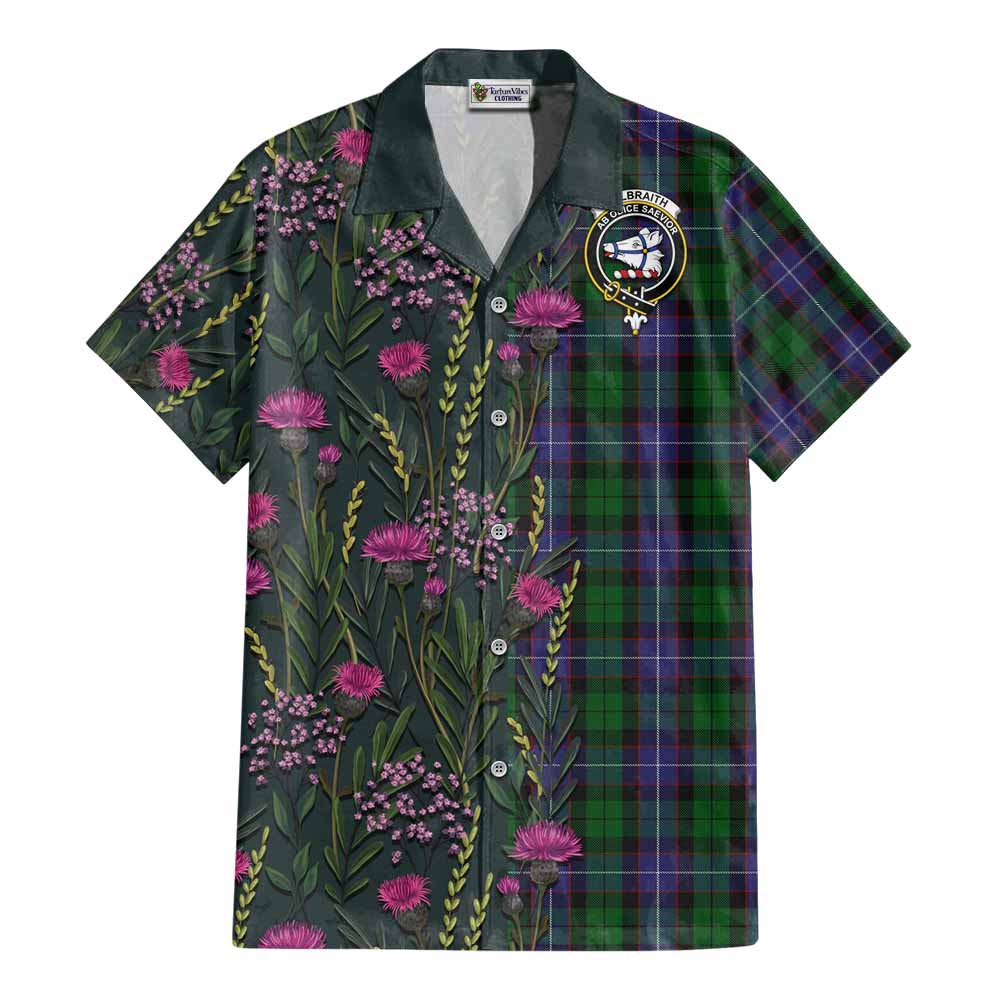 Galbraith Family Crest Tartan Cotton Hawaiian Shirt Scottish Thistle Flower Pattern Half Style - Tartan Vibes Clothing
