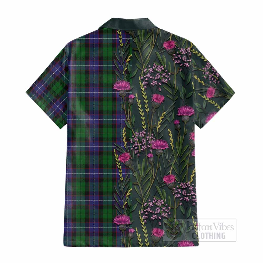 Galbraith Family Crest Tartan Cotton Hawaiian Shirt Scottish Thistle Flower Pattern Half Style - Tartan Vibes Clothing