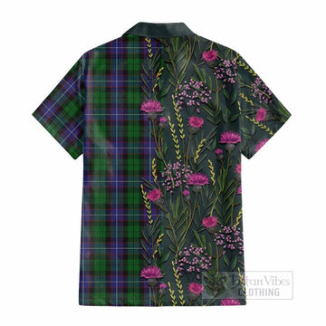 Galbraith Family Crest Tartan Cotton Hawaiian Shirt Scottish Thistle Flower Pattern Half Style - Tartan Vibes Clothing