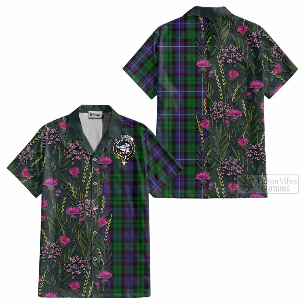 Galbraith Family Crest Tartan Cotton Hawaiian Shirt Scottish Thistle Flower Pattern Half Style - Tartan Vibes Clothing