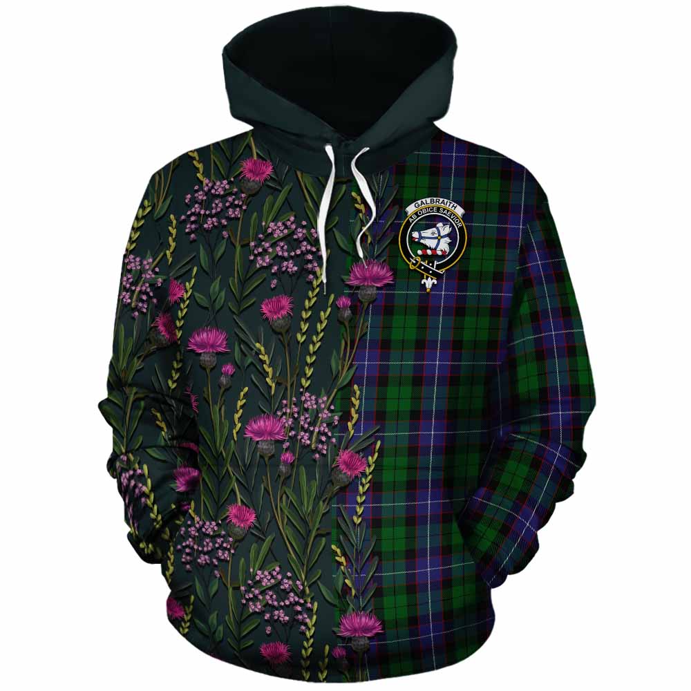 Galbraith Family Crest Tartan Cotton Hoodie Scottish Thistle Flower Pattern Half Style - Tartan Vibes Clothing