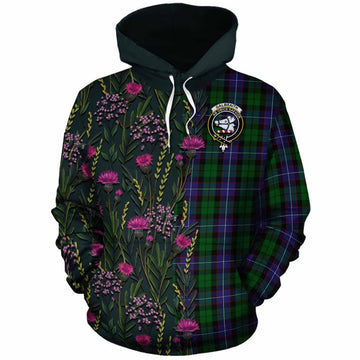 Galbraith Family Crest Tartan Cotton Hoodie Scottish Thistle Flower Pattern Half Style - Tartan Vibes Clothing