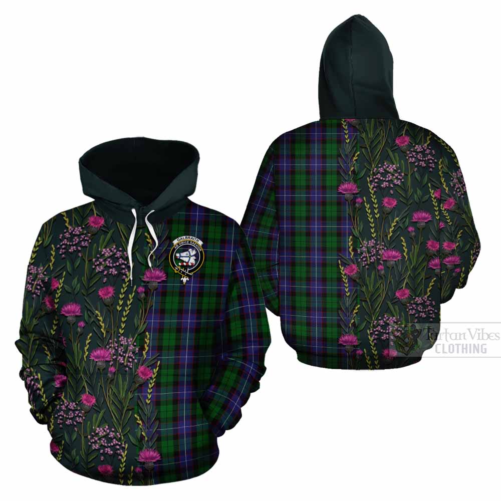 Galbraith Family Crest Tartan Cotton Hoodie Scottish Thistle Flower Pattern Half Style - Tartan Vibes Clothing