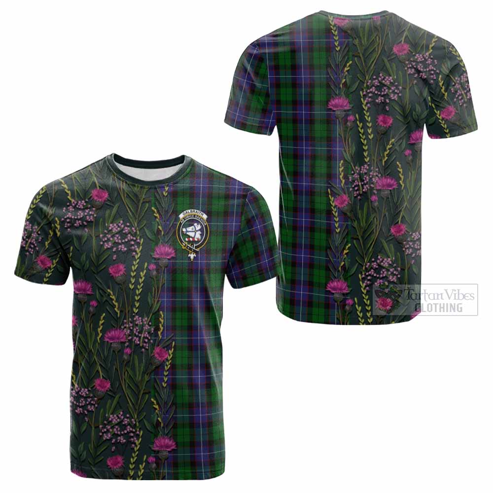 Galbraith Family Crest Tartan Cotton T-shirt Scottish Thistle Flower Pattern Half Style - Tartan Vibes Clothing