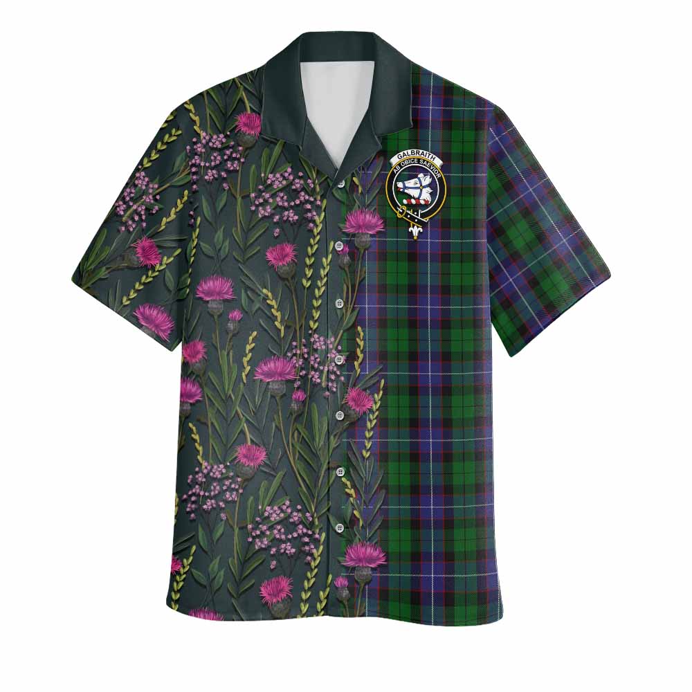 Galbraith Family Crest Tartan Hawaiian Shirt Scottish Thistle Flower Pattern Half Style - Tartan Vibes Clothing