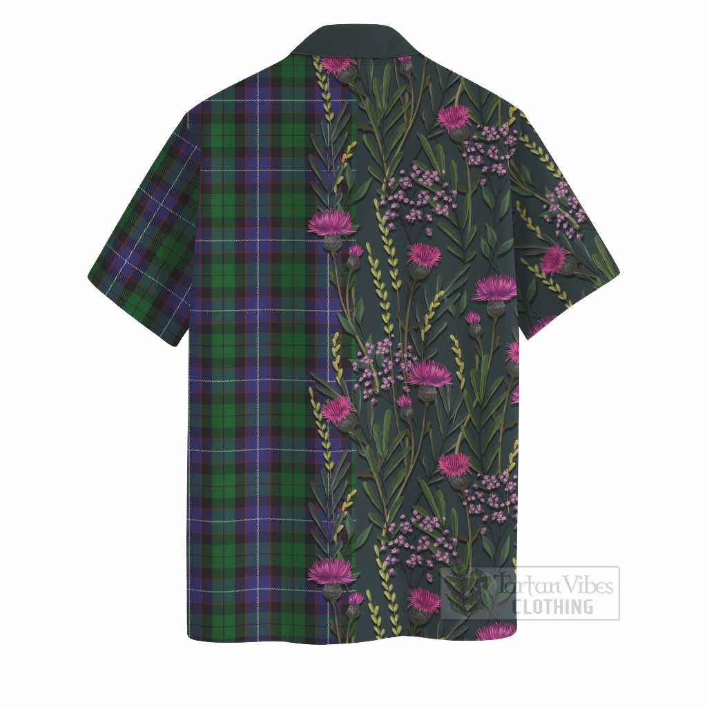 Galbraith Family Crest Tartan Hawaiian Shirt Scottish Thistle Flower Pattern Half Style - Tartan Vibes Clothing