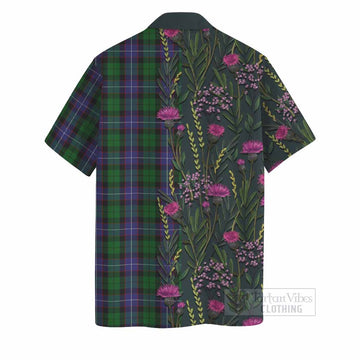 Galbraith Family Crest Tartan Hawaiian Shirt Scottish Thistle Flower Pattern Half Style