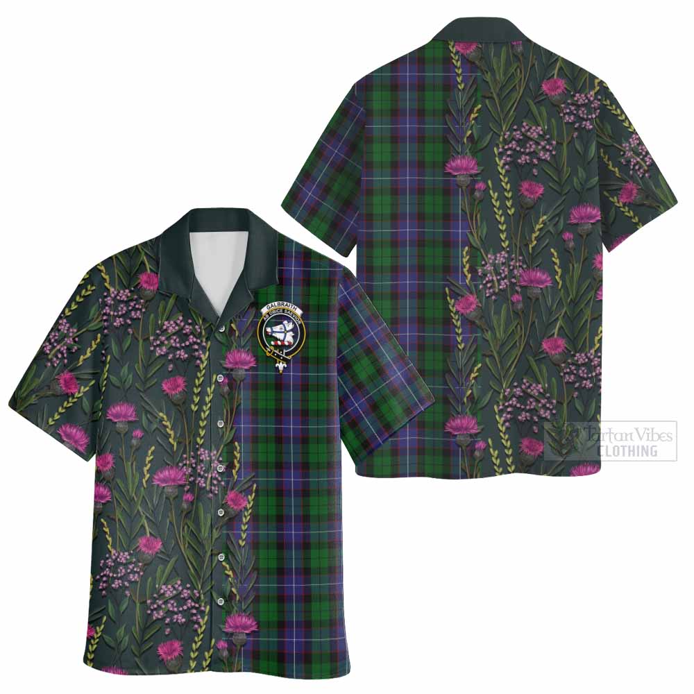 Galbraith Family Crest Tartan Hawaiian Shirt Scottish Thistle Flower Pattern Half Style - Tartan Vibes Clothing