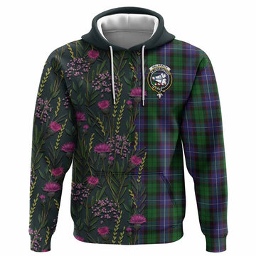 Galbraith Family Crest Tartan Hoodie Scottish Thistle Flower Pattern Half Style - Tartan Vibes Clothing