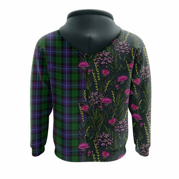 Galbraith Family Crest Tartan Hoodie Scottish Thistle Flower Pattern Half Style - Tartan Vibes Clothing