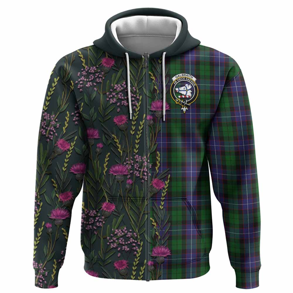 Galbraith Family Crest Tartan Hoodie Scottish Thistle Flower Pattern Half Style - Tartan Vibes Clothing
