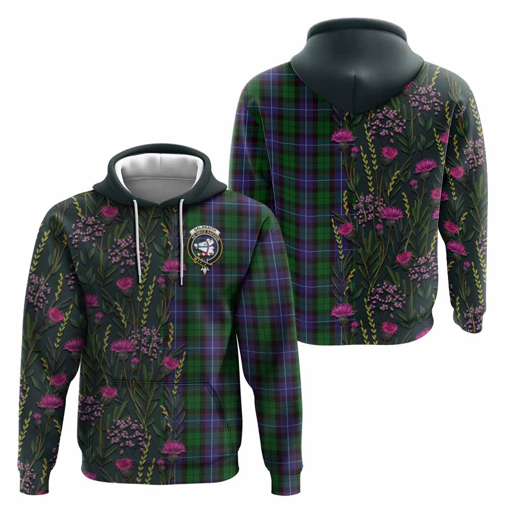 Galbraith Family Crest Tartan Hoodie Scottish Thistle Flower Pattern Half Style - Tartan Vibes Clothing