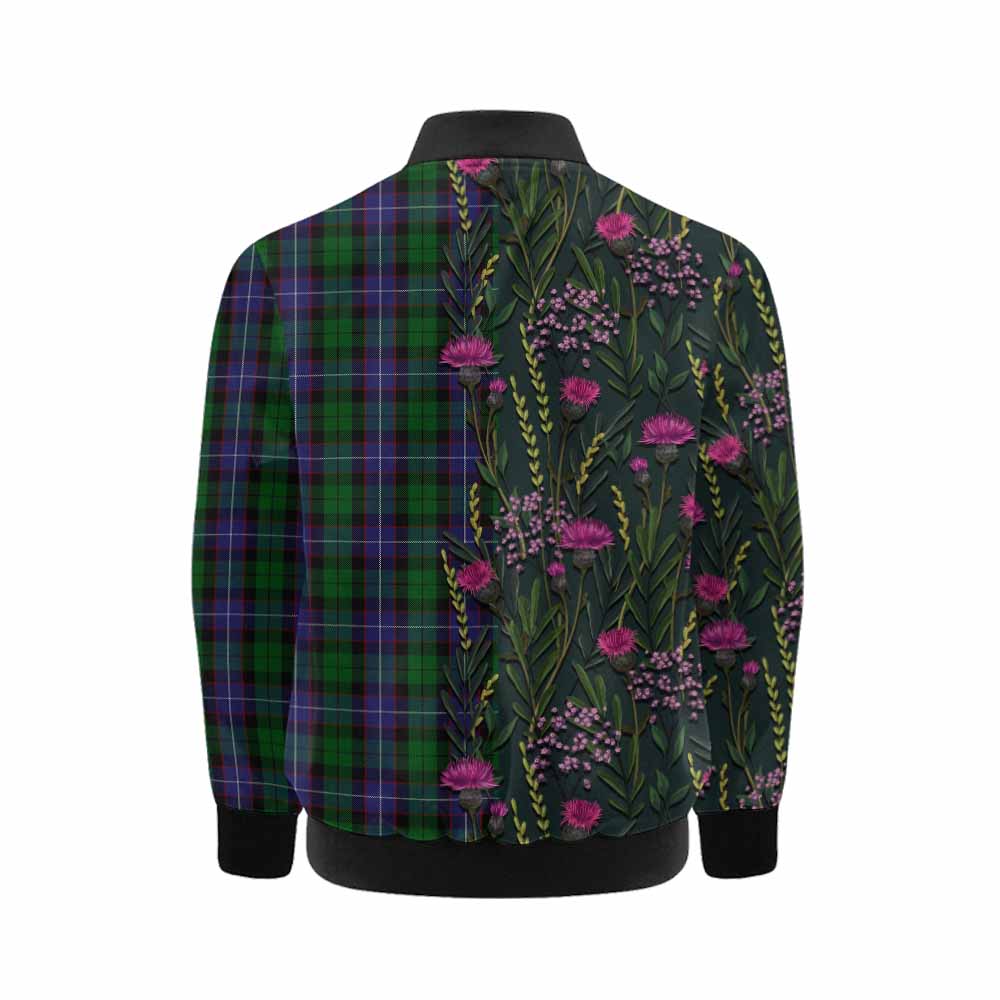Galbraith Family Crest Tartan Kid Bomber Jacket Scottish Thistle Flower Pattern Half Style - Tartan Vibes Clothing