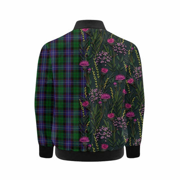 Galbraith Family Crest Tartan Kid Bomber Jacket Scottish Thistle Flower Pattern Half Style - Tartan Vibes Clothing
