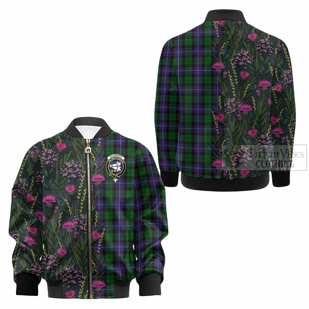 Galbraith Family Crest Tartan Kid Bomber Jacket Scottish Thistle Flower Pattern Half Style - Tartan Vibes Clothing