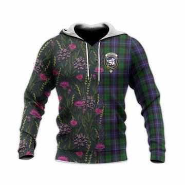 Galbraith Family Crest Tartan Knitted Hoodie Scottish Thistle Flower Pattern Half Style - Tartan Vibes Clothing