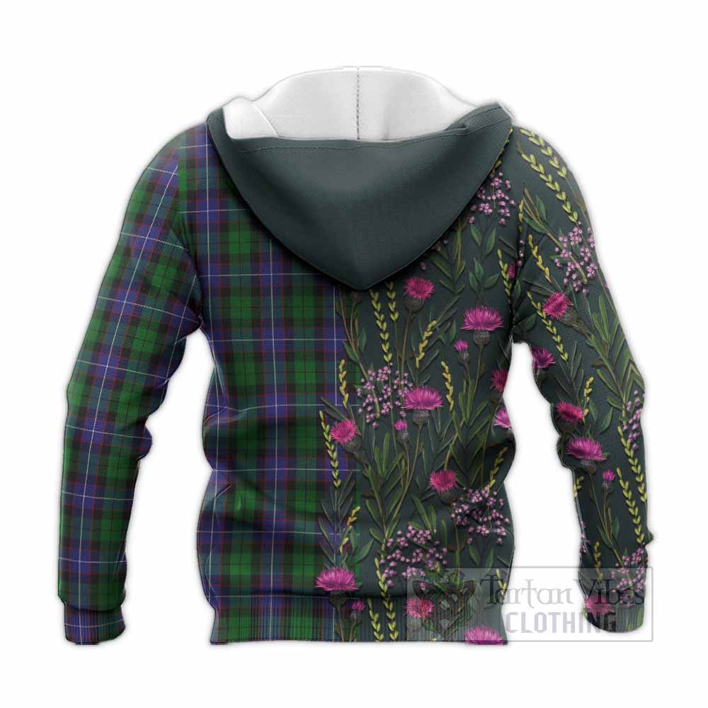 Galbraith Family Crest Tartan Knitted Hoodie Scottish Thistle Flower Pattern Half Style - Tartan Vibes Clothing