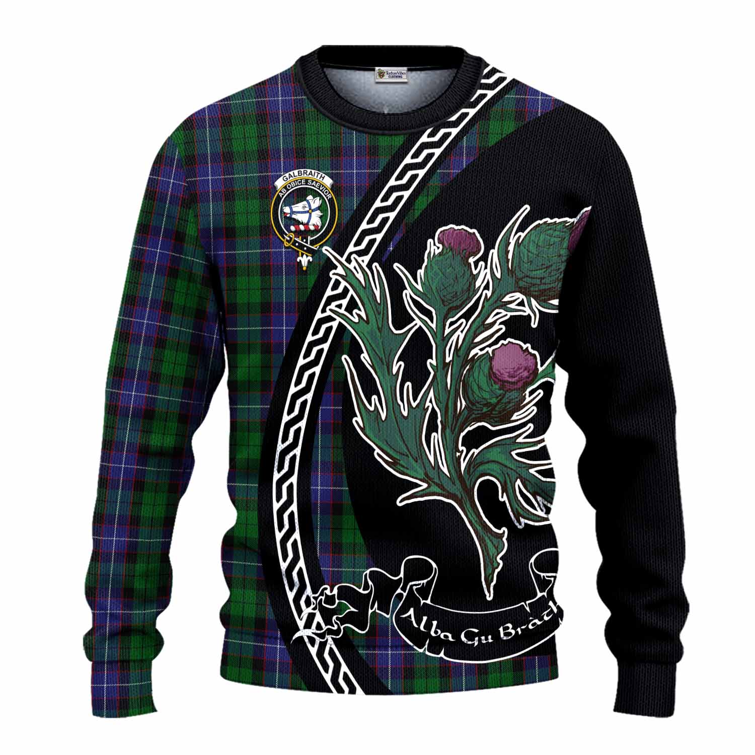 Galbraith Family Crest Tartan Knitted Sweater Alba Thistle Inspired - Tartan Vibes Clothing