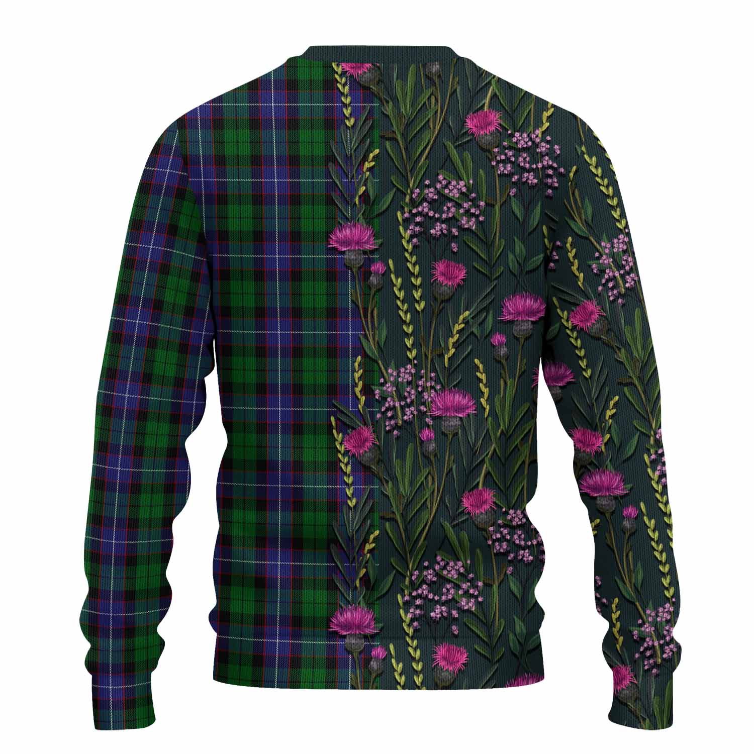 Galbraith Family Crest Tartan Knitted Sweater Scottish Thistle Flower Pattern Half Style - Tartan Vibes Clothing