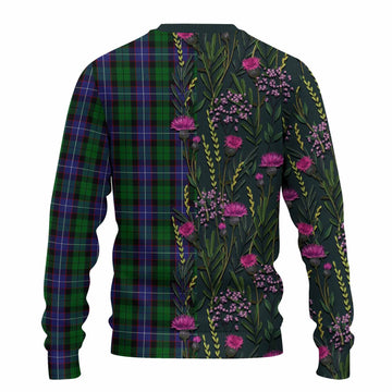 Galbraith Family Crest Tartan Knitted Sweater Scottish Thistle Flower Pattern Half Style - Tartan Vibes Clothing