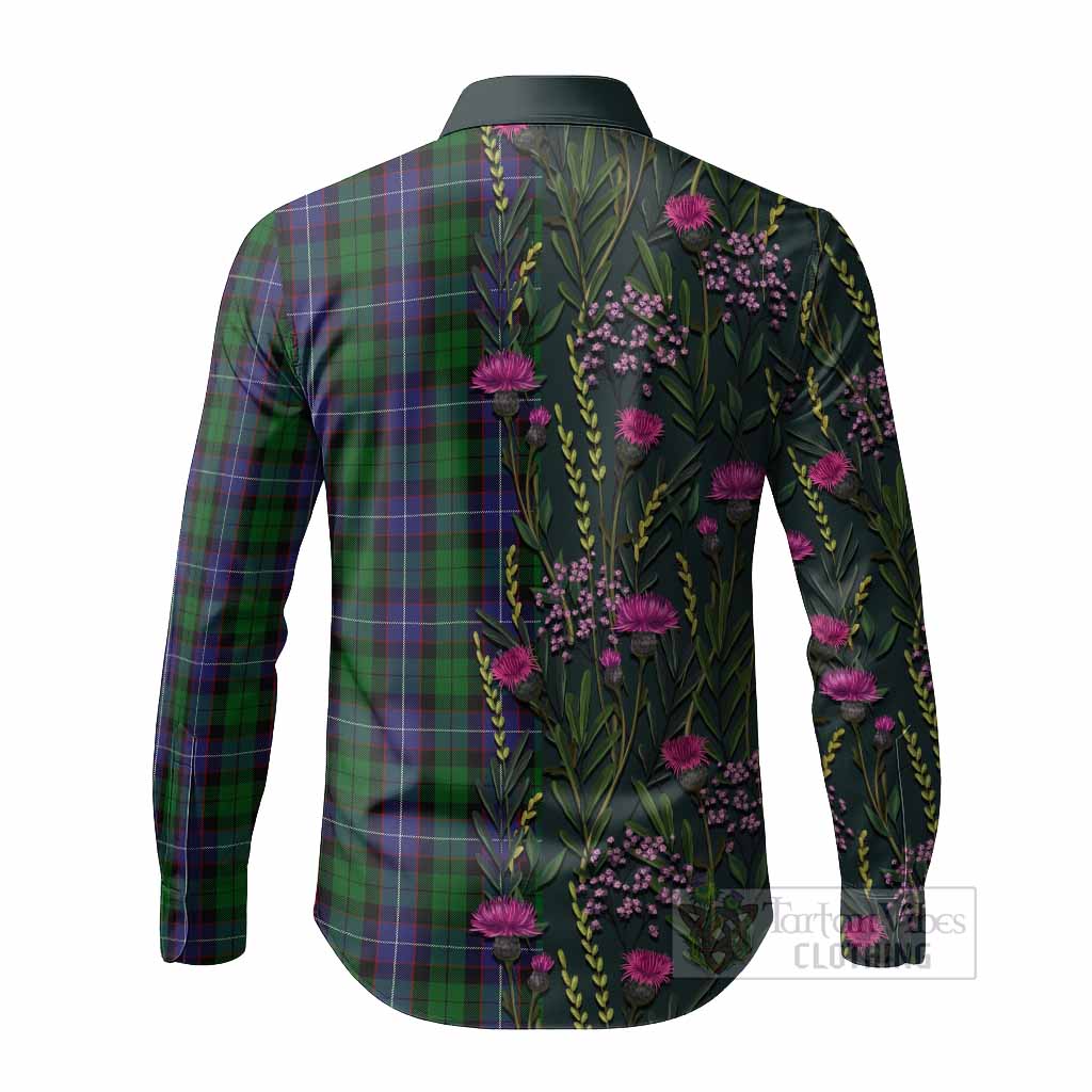 Galbraith Family Crest Tartan Long Sleeve Button Shirts Scottish Thistle Flower Pattern Half Style - Tartan Vibes Clothing