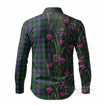 Galbraith Family Crest Tartan Long Sleeve Button Shirts Scottish Thistle Flower Pattern Half Style