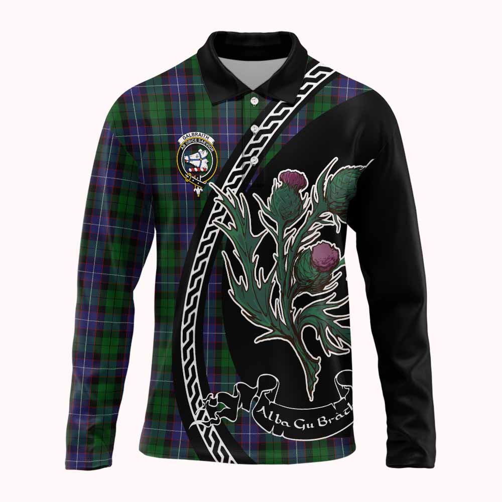 Galbraith Family Crest Tartan Long Sleeve Polo Shirt Alba Thistle Inspired - Tartan Vibes Clothing