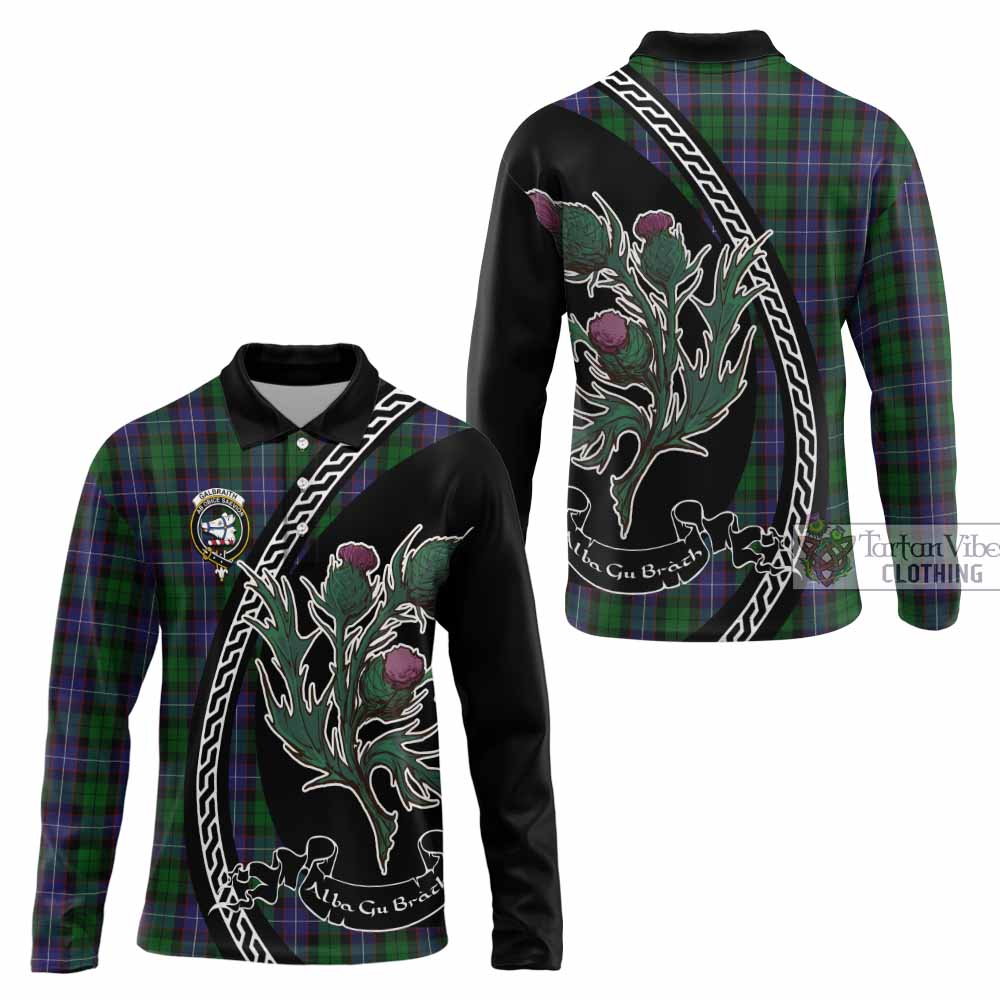 Galbraith Family Crest Tartan Long Sleeve Polo Shirt Alba Thistle Inspired - Tartan Vibes Clothing