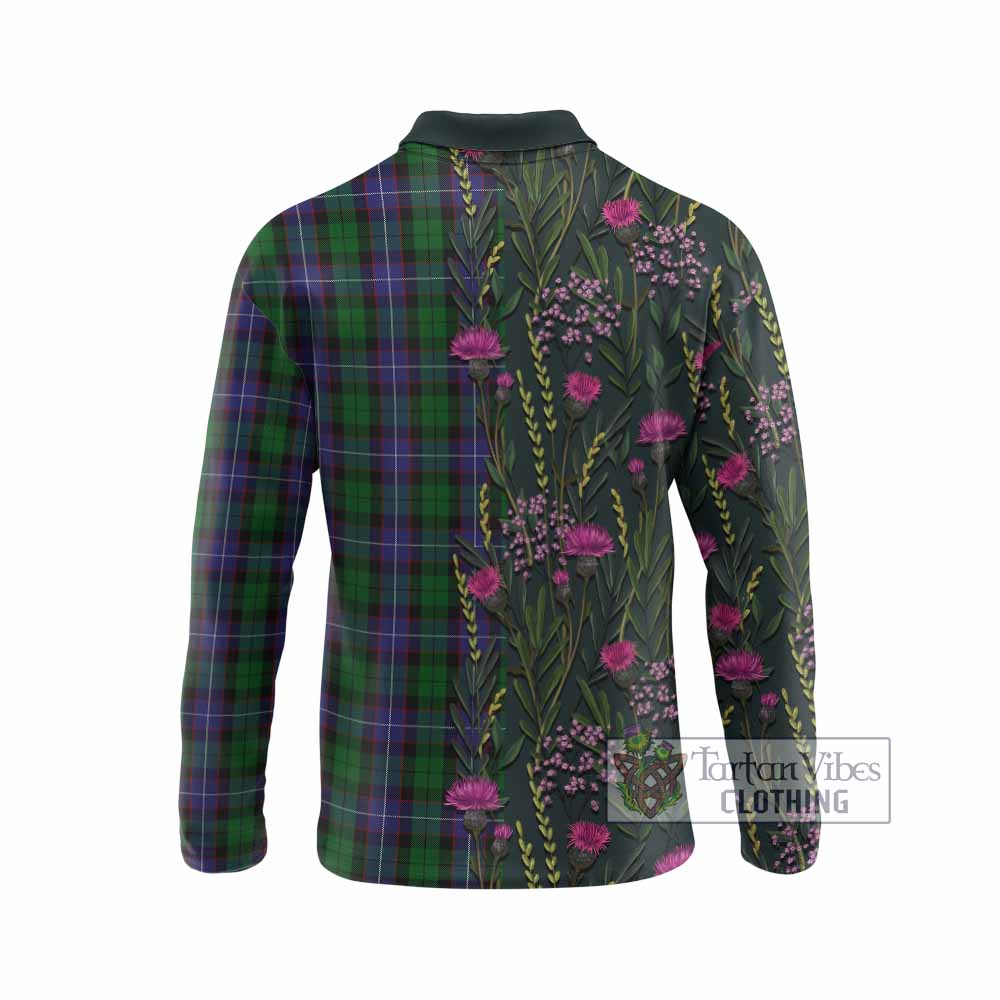 Galbraith Family Crest Tartan Long Sleeve Polo Shirt Scottish Thistle Flower Pattern Half Style - Tartan Vibes Clothing