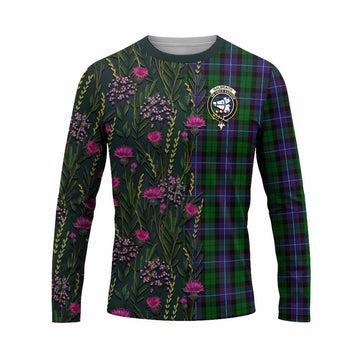 Galbraith Family Crest Tartan Long Sleeve T-Shirt Scottish Thistle Flower Pattern Half Style - Tartan Vibes Clothing