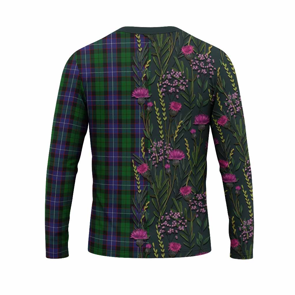 Galbraith Family Crest Tartan Long Sleeve T-Shirt Scottish Thistle Flower Pattern Half Style - Tartan Vibes Clothing