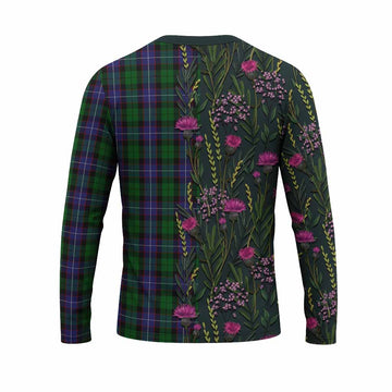 Galbraith Family Crest Tartan Long Sleeve T-Shirt Scottish Thistle Flower Pattern Half Style - Tartan Vibes Clothing