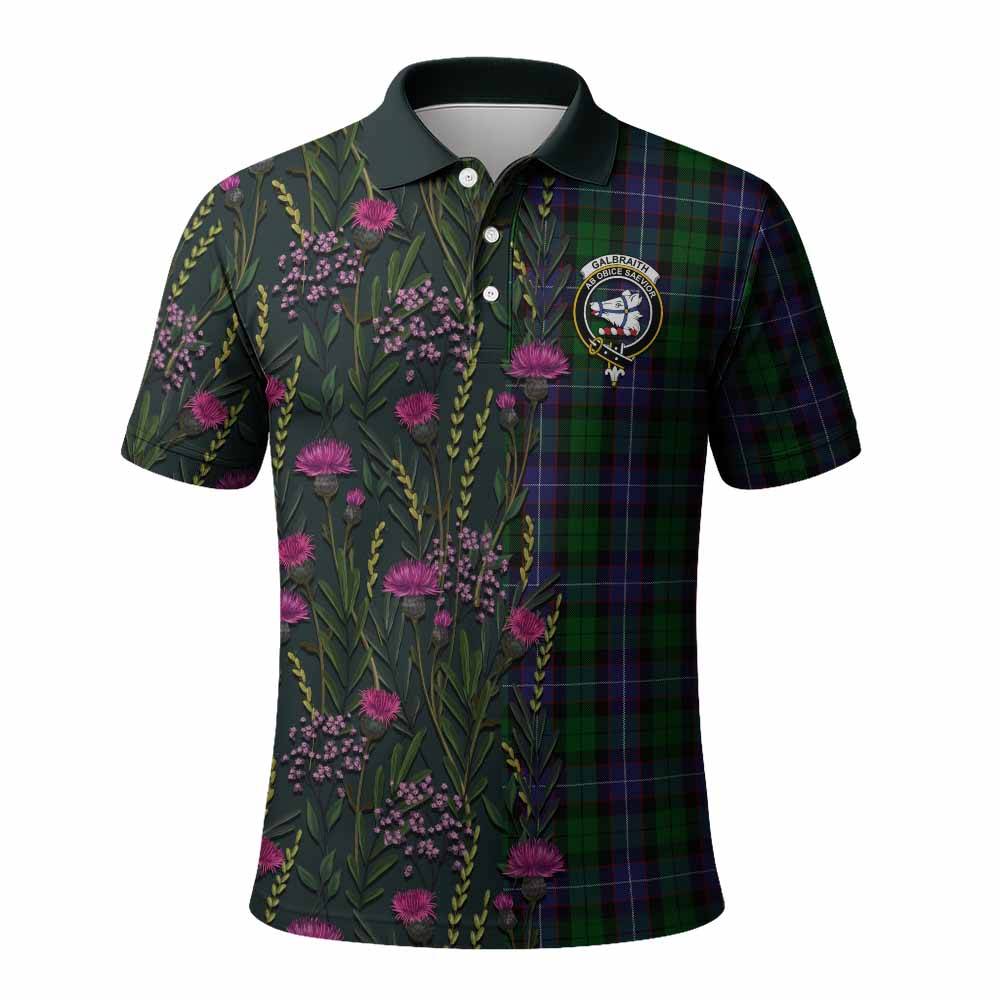 Galbraith Family Crest Tartan Polo Shirt Scottish Thistle Flower Pattern Half Style - Tartan Vibes Clothing