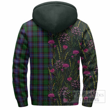 Galbraith Family Crest Tartan Sherpa Hoodie Scottish Thistle Flower Pattern Half Style
