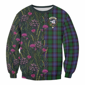 Galbraith Family Crest Tartan Sweatshirt Scottish Thistle Flower Pattern Half Style
