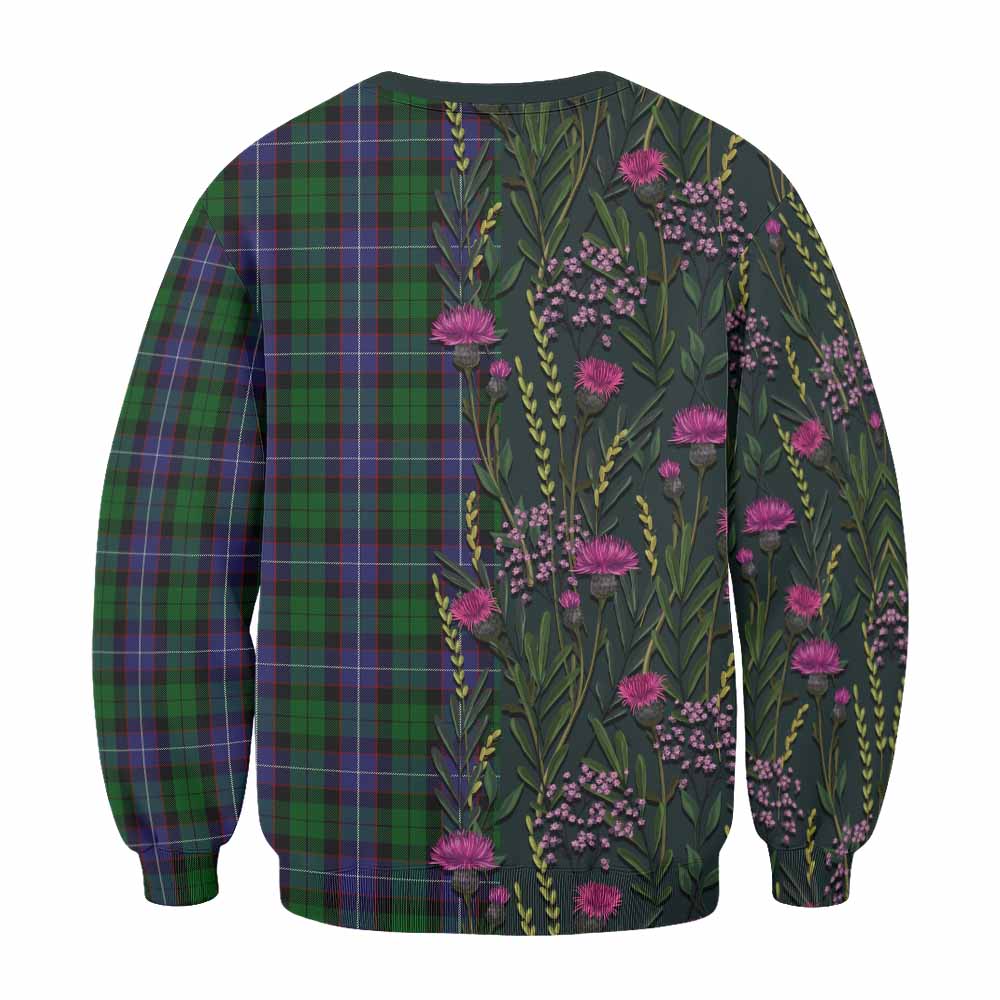 Galbraith Family Crest Tartan Sweatshirt Scottish Thistle Flower Pattern Half Style - Tartan Vibes Clothing