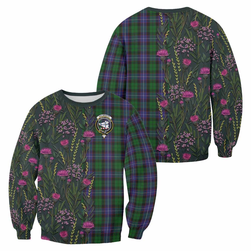 Galbraith Family Crest Tartan Sweatshirt Scottish Thistle Flower Pattern Half Style - Tartan Vibes Clothing