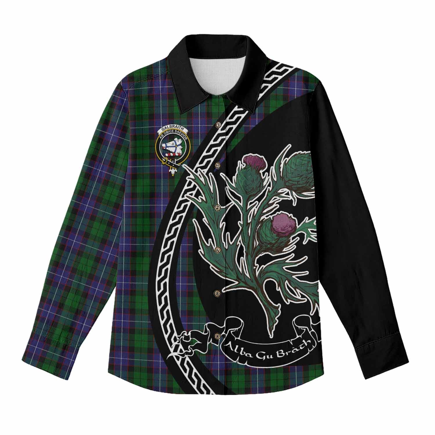Galbraith Family Crest Tartan Women Casual Shirt Alba Thistle Inspired - Tartan Vibes Clothing