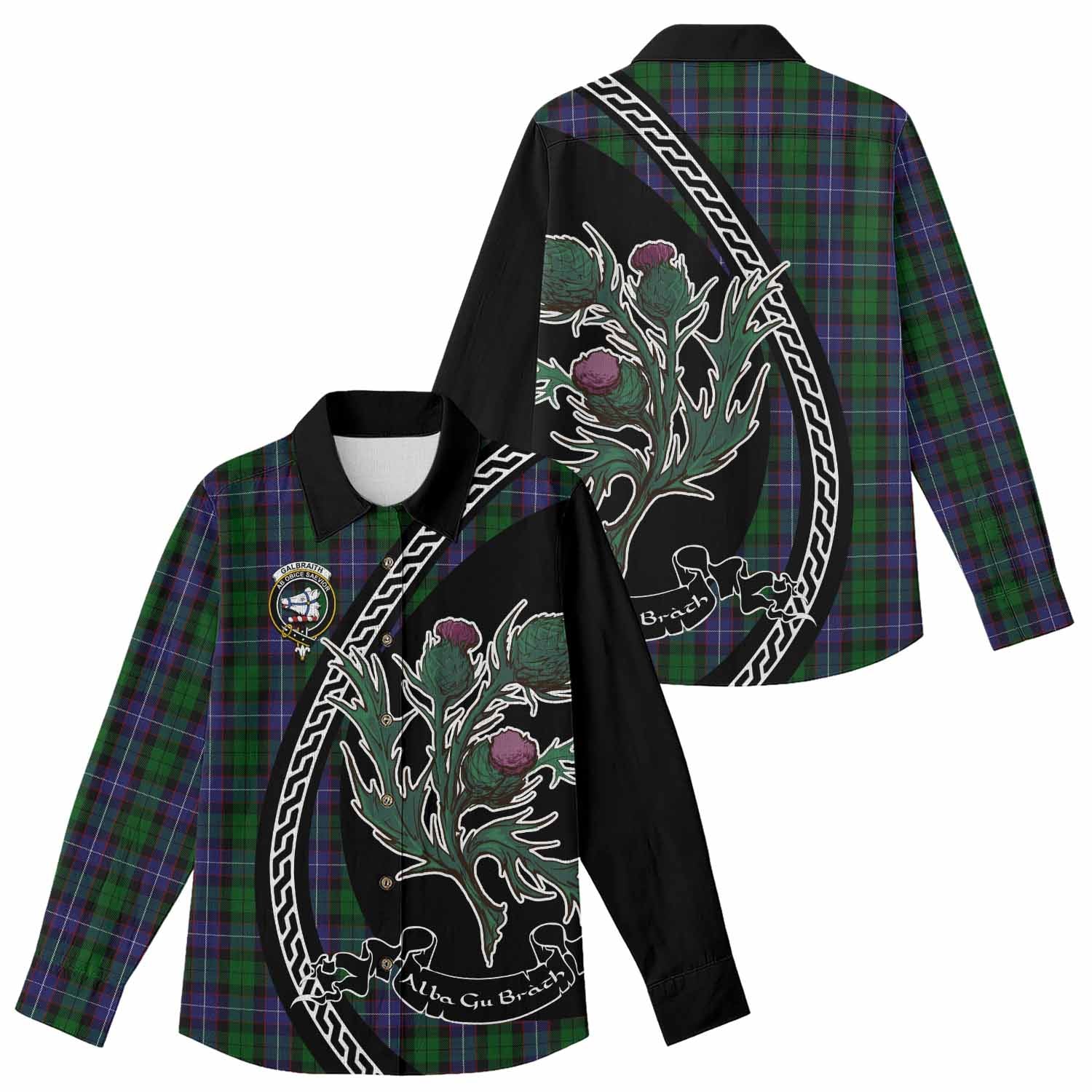 Galbraith Family Crest Tartan Women Casual Shirt Alba Thistle Inspired - Tartan Vibes Clothing