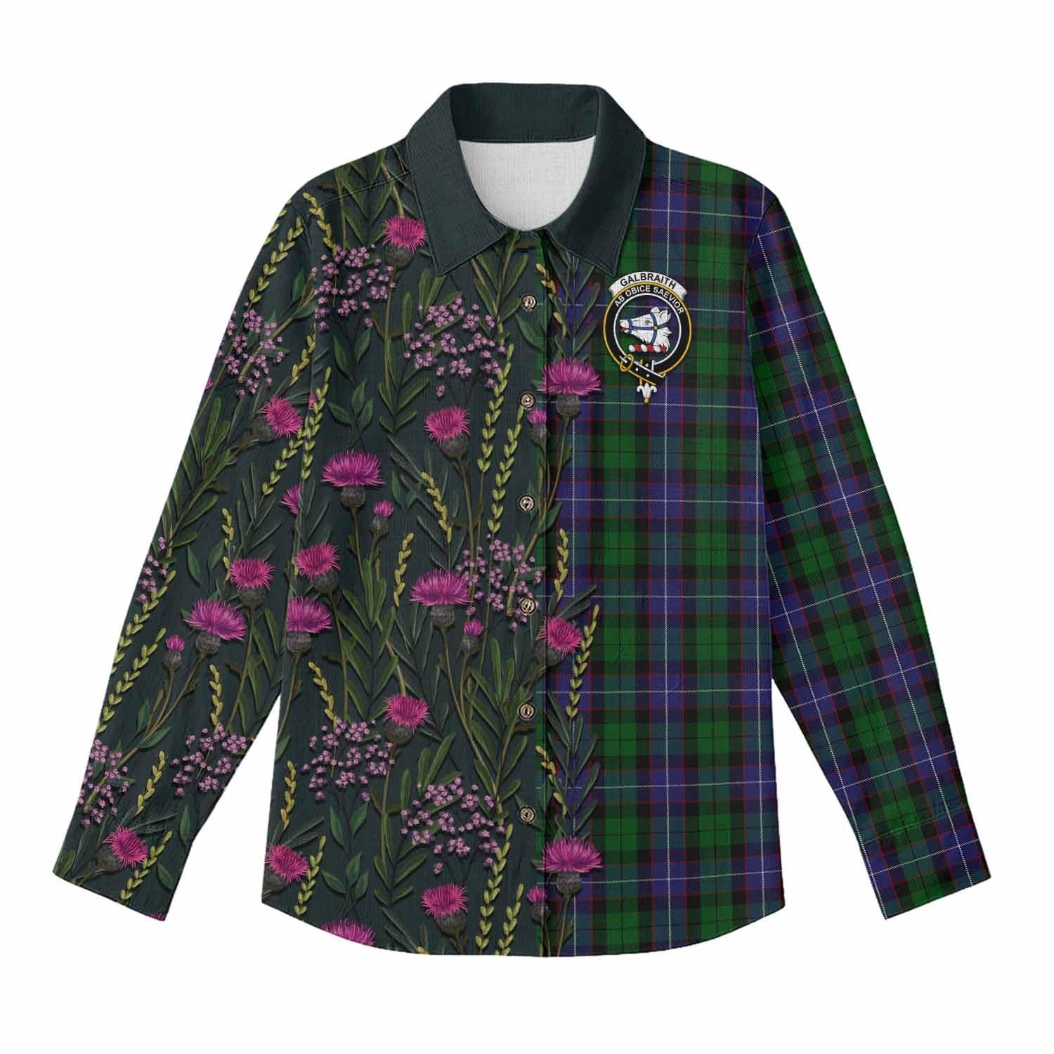 Galbraith Family Crest Tartan Women Casual Shirt Scottish Thistle Flower Pattern Half Style - Tartan Vibes Clothing