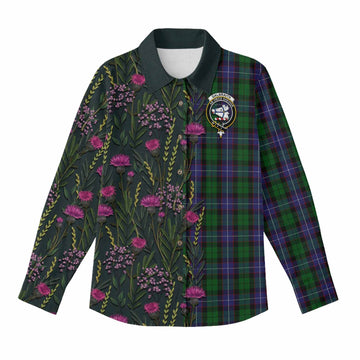 Galbraith Family Crest Tartan Women Casual Shirt Scottish Thistle Flower Pattern Half Style - Tartan Vibes Clothing
