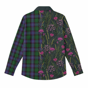 Galbraith Family Crest Tartan Women Casual Shirt Scottish Thistle Flower Pattern Half Style - Tartan Vibes Clothing
