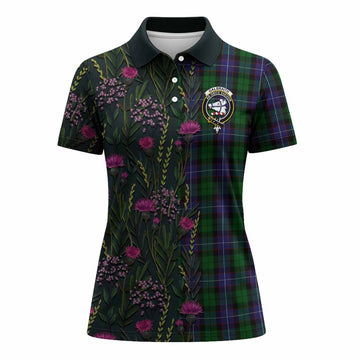 Galbraith Family Crest Tartan Women Polo Shirt Scottish Thistle Flower Pattern Half Style