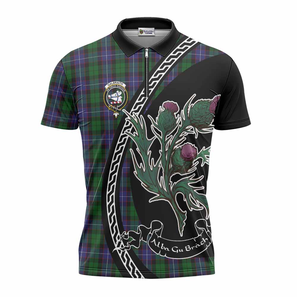 Galbraith Family Crest Tartan Zipper Polo Shirt Alba Thistle Inspired - Tartan Vibes Clothing